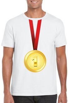 Bellatio Decorations Winnaar gouden medaille shirt wit heren 2XL - Feestshirts