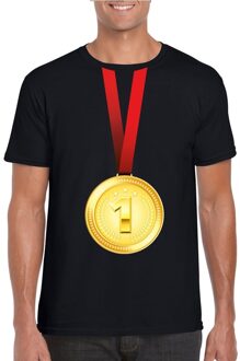 Bellatio Decorations Winnaar gouden medaille shirt zwart heren L - Feestshirts