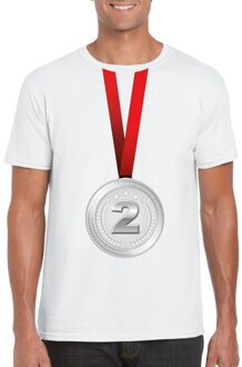 Bellatio Decorations Winnaar zilveren medaille shirt wit heren 2XL - Feestshirts