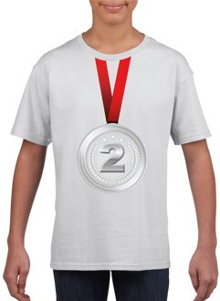 Bellatio Decorations Winnaar zilveren medaille shirt wit kinderen XS (110-116) - Feestshirts
