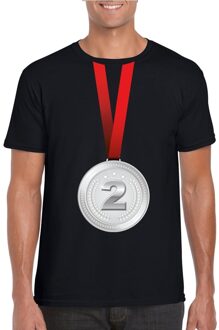 Bellatio Decorations Winnaar zilveren medaille shirt zwart heren L - Feestshirts