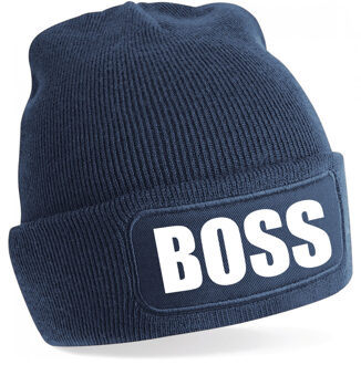 Bellatio Decorations wintermuts - Boss - blauw - voor volwassenen - Wintersport - cadeau muts Navy