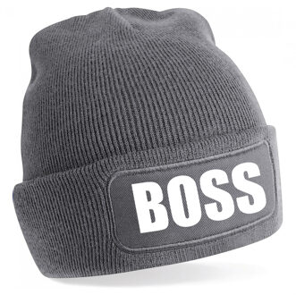 Bellatio Decorations wintermuts - Boss - grijs - voor volwassenen - Wintersport - cadeau muts One size