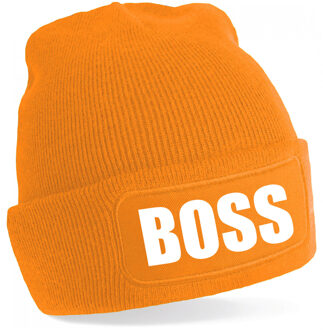 Bellatio Decorations wintermuts - Boss - oranje - voor volwassenen - Wintersport - cadeau muts One size