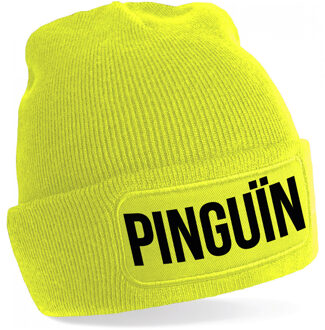 Bellatio Decorations wintermuts - Pinguin - unisex - one size - neon geel - voor als het koud is