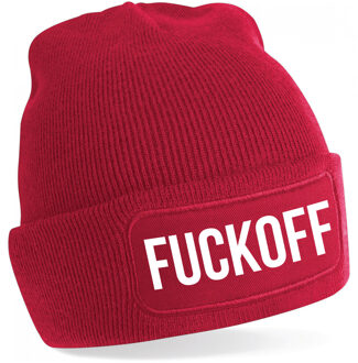 Bellatio Decorations wintersport muts - fuck off - rood - one size - unisex - Apres ski beanie One size