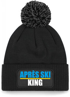Bellatio Decorations Wintersport muts met pompom - Apres Ski king - zwart - one size - unisex - Apres ski beanie One size