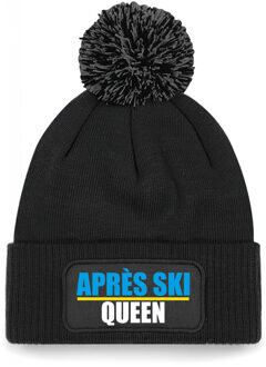 Bellatio Decorations Wintersport muts met pompom - Apres Ski queen - zwart - one size - unisex - Apres ski beanie