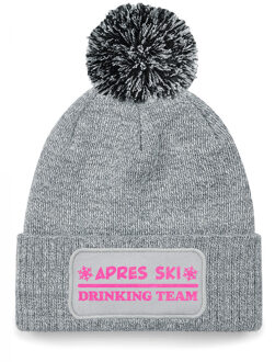 Bellatio Decorations Wintersport muts met pompom - Drinking Team - grijs - glitters - one size - volwassenen - Apres ski One size