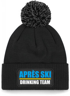 Bellatio Decorations wintersport muts met pompom - drinking team - zwart - one size - unisex One size