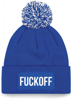 Bellatio Decorations wintersport muts met pompom? - fuck off - blauw - one size - unisex - Apres ski One size