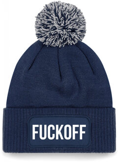 Bellatio Decorations Wintersport muts met pompom - fuck off - navy blauw - one size - unisex - Apres ski beanie One size