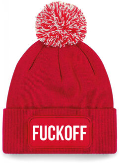 Bellatio Decorations Wintersport muts met pompom - fuck off - rood - one size - unisex - Apres ski beanie