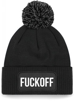 Bellatio Decorations Wintersport muts met pompom - fuck off - zwart - one size - unisex - Apres ski beanie One size