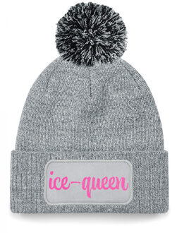 Bellatio Decorations Wintersport muts met pompom - Ice Queen - grijs - glitter - unisex - Apres ski One size