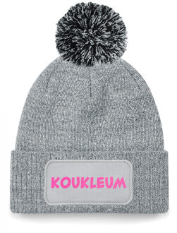 Bellatio Decorations Wintersport muts met pompom - Koukleum - grijs - roze glitters - one size - volwassenen - Apres ski One size
