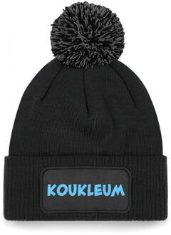 Bellatio Decorations Wintersport muts met pompom - Koukleum - zwart - blauwe glitter - one size - volwassenen - Apres ski One size