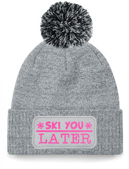 Bellatio Decorations Wintersport muts met pompom - Ski You Later - grijs - glitter - Apres ski One size