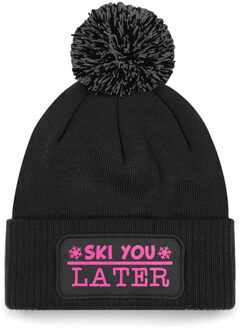 Bellatio Decorations Wintersport muts met pompom - Ski You Later - zwart - glitter - Apres ski One size