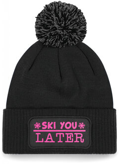 Bellatio Decorations Wintersport muts met pompom - Ski You Later - zwart - glitters - one size - volwassenen - Apres ski