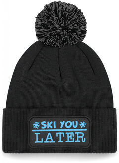 Bellatio Decorations Wintersport muts met pompom - Ski You Later - zwart - glitters - one size - volwassenen - Apres ski