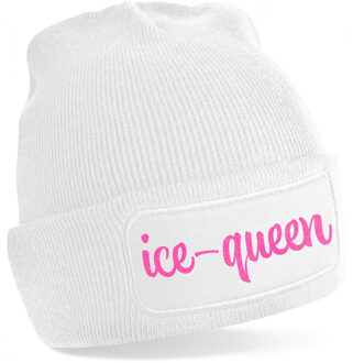 Bellatio Decorations Wintersport muts volwassenen - Ice Queen - wit - glitter - Apres ski beanie One size