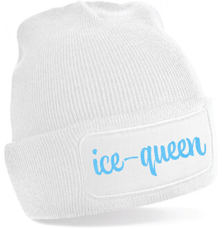 Bellatio Decorations Wintersport muts volwassenen - Ice Queen - wit - glitter - Apres ski beanie One size