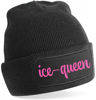 Bellatio Decorations Wintersport muts volwassenen - Ice Queen - zwart - glitter - Apres ski beanie One size