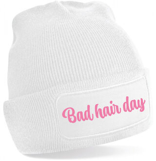 Bellatio Decorations Wintersport muts voor dames - bad hair day - wit - one size - volwassenen - Apres ski beanie