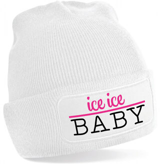 Bellatio Decorations Wintersport muts voor dames - ice ice baby - wit - one size - volwassenen - Apres ski beanie