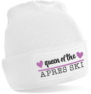 Bellatio Decorations Wintersport muts voor dames - Queen of the apres ski - wit - one size - volwassenen - beanie