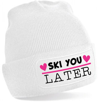 Bellatio Decorations Wintersport muts voor dames - ski you later - wit - one size - volwassenen - apres ski beanie