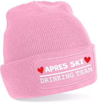 Bellatio Decorations Wintersport muts voor volwassenen - Drinking Team - roze - one size - Apres ski beanie One size