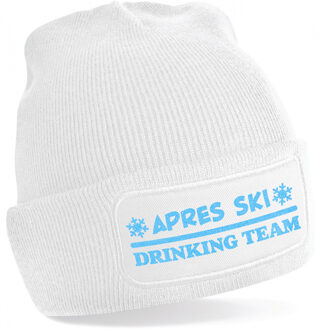 Bellatio Decorations Wintersport muts voor volwassenen - Drinking Team - wit - blauwe glitter - one size - Apres ski