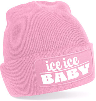 Bellatio Decorations Wintersport muts voor volwassenen - ice ice Baby - roze - one size - Apres ski beanie One size