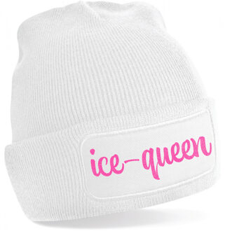 Bellatio Decorations Wintersport muts voor volwassenen - Ice Queen - wit - roze glitters - one size - Apres ski beanie