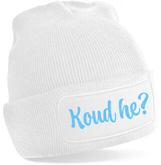 Bellatio Decorations Wintersport muts voor volwassenen - Koud He - wit - blauwe glitters - one size - Apres ski beanie One size