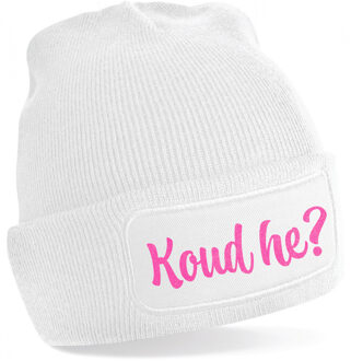 Bellatio Decorations Wintersport muts voor volwassenen - Koud He - wit - roze glitters - one size - Apres ski beanie
