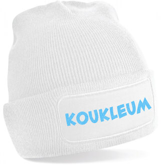 Bellatio Decorations Wintersport muts voor volwassenen - Koukleum - wit - blauwe glitters - one size - Apres ski beanie