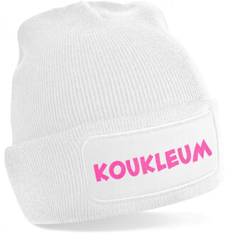 Bellatio Decorations Wintersport muts voor volwassenen - Koukleum - wit - roze glitters - one size - Apres ski beanie