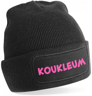 Bellatio Decorations Wintersport muts voor volwassenen - Koukleum - zwart - roze glitters - one size - Apres ski beanie