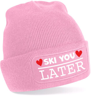 Bellatio Decorations Wintersport muts voor volwassenen - ski you later - roze - one size - Apres ski beanie
