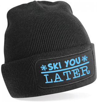 Bellatio Decorations Wintersport muts voor volwassenen - Ski You Later - zwart - blauwe glitter - one size - Apres ski