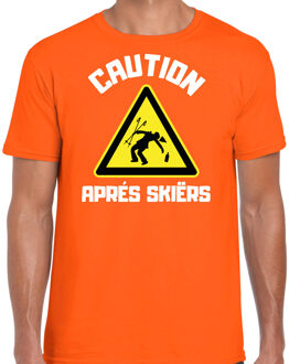 Bellatio Decorations Wintersport verkleed t-shirt voor heren - apres ski waarschuwing - oranje - winter outfit M