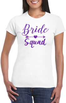 Bellatio Decorations Wit Bride Squad t-shirt met paarse glitters dames S - Feestshirts