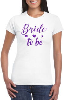 Bellatio Decorations Wit Bride To Be/aanstaande bruid t-shirt met paarse glitters dames 2XL - Feestshirts