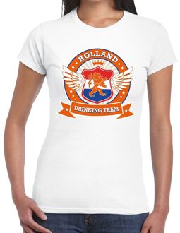 Bellatio Decorations Wit Holland drinking team t-shirt / t-shirt wit dames -  Koningsdag / supporters kleding 2XL