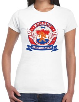 Bellatio Decorations Wit Holland drinking team t-shirt / t-shirt wit dames -  Koningsdag / supporters kleding 2XL