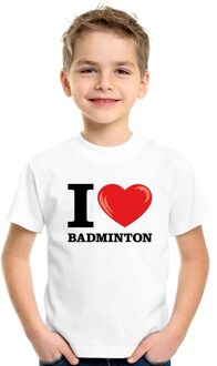 Bellatio Decorations Wit I love badminton t-shirt kinderen L (146-152)