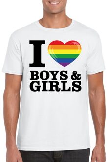 Bellatio Decorations Wit I love boys & girls bi regenboog t-shirt heren 2XL - Feestshirts